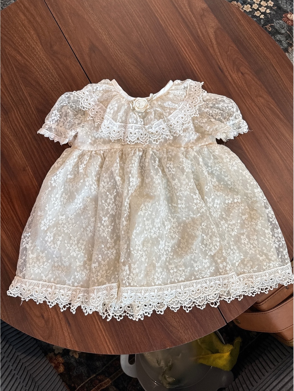 Vintage Baby Dress with Lace Overlay and Decorative Buttons, Size 24M